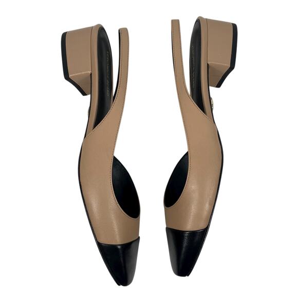 Veronica Beard Cecile Leather Cap Toe Slingback Pump Black Tan Size 8M - Picture 7 of 12